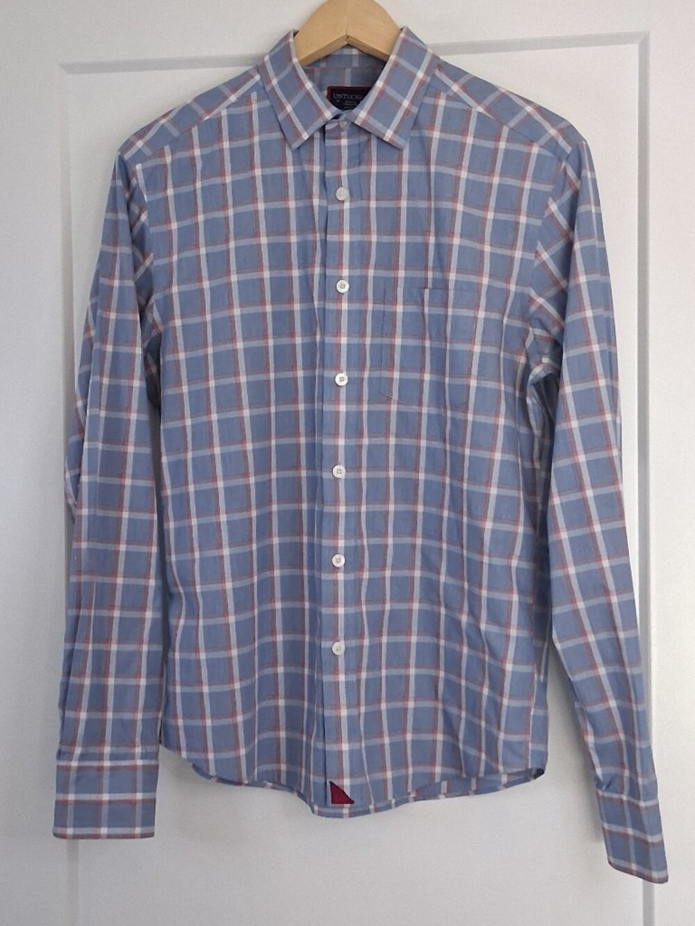 UNTUCKit Mens Small Shirt Blue Plaid 100% Cotton Wrinkle Free Button Up